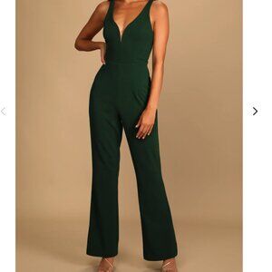 Lulus Instant Icon Dark Green V-Neck Sleeveless Jumpsuit